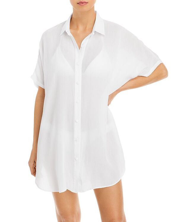 【送料無料】 アクア レディース シャツ トップス Button-Down Swim Cover Up Tunic - Exclusive White