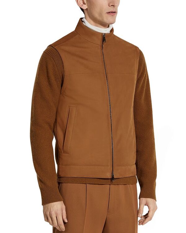 ゼニア メンズ アウター ベスト レザー Zegna Leather Vest Dark Foliage