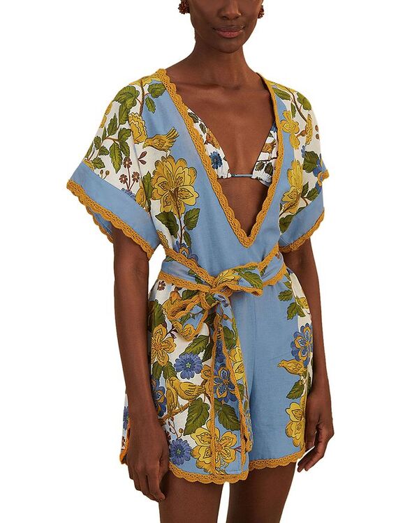 【送料無料】 ファーム レディース ジャンプスーツ トップス Garden Scarf Cover-Up Romper Blue