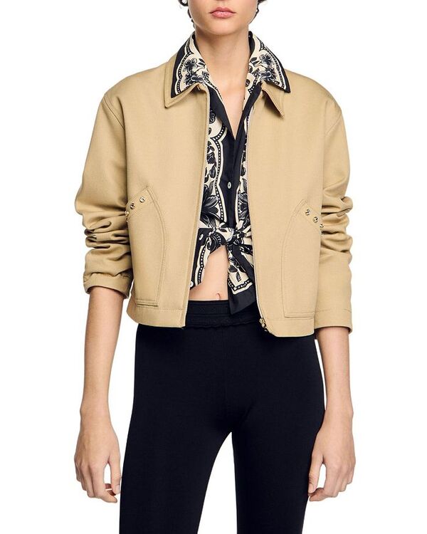 【送料無料】 サンドロ レディース ジャケット・ブルゾン アウター Marais Rhinestone Crop Jacket Beige