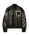 【送料無料】 オフ-ホワイト メンズ ジャケット・ブルゾン アウター Leather Varsity Jacket Black