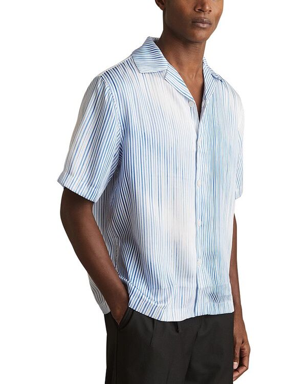 【送料無料】 レイス メンズ シャツ トップス Mendosa Stripe Print Cuban Shirt Soft Blue/White