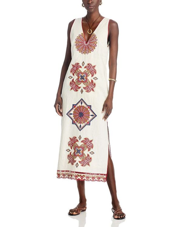【送料無料】 ファーム レディース ワンピース トップス Marys Tiles Off White Richilieu Sleeveless Midi Dress Off-white