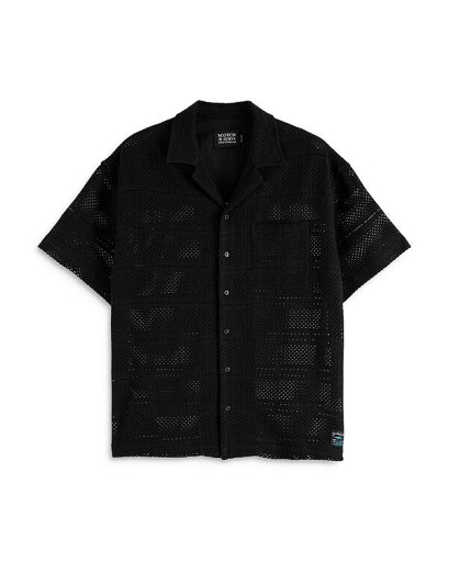 【送料無料】 スコッチアンドソーダ メンズ シャツ トップス Short Sleeve Crochet Camp Shirt Washed Black 【送料無料】 スコッチアンドソーダ メンズ シャツ トップス Short Sleeve Crochet Camp Shirt Washed Black
