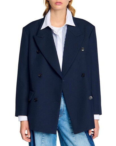 【送料無料】 サンドロ レディース ジャケット・ブルゾン アウター Wool Blend Suit Jacket Navy Blue 【送料無料】 サンドロ レディース ジャケット・ブルゾン アウター Wool Blend Suit Jacket Navy Blue