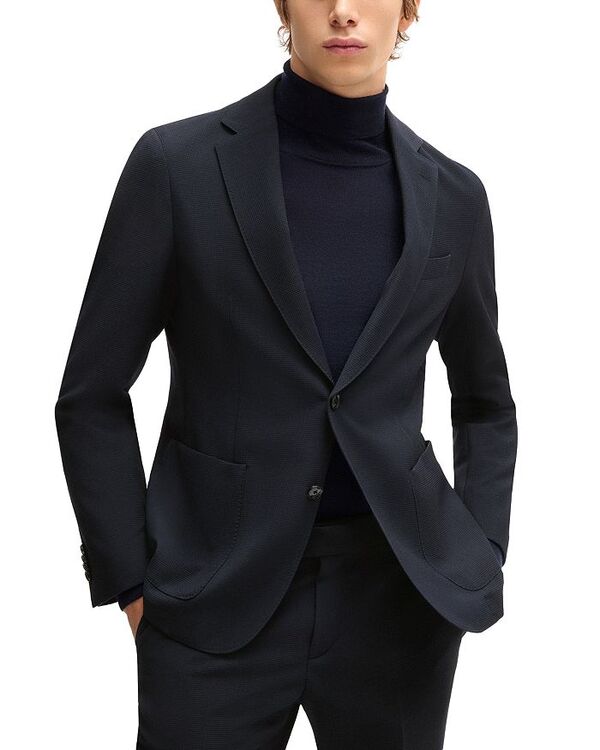 【送料無料】 ボス メンズ ジャケット・ブルゾン アウター Boss Hanry Textured Jersey Slim Fit Unstructured Sport Coat Dark Blue