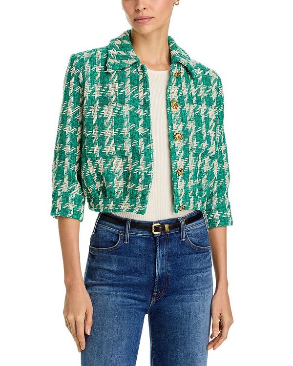 【送料無料】 ラジャンス レディース ジャケット・ブルゾン アウター Jia Cropped Three Quarter Sleeve Jacket Teal Houndstooth