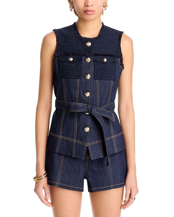 【送料無料】 サンク ア セプト レディース ベスト アウター Braided Tweed Reenee Vest Navy/Indigo