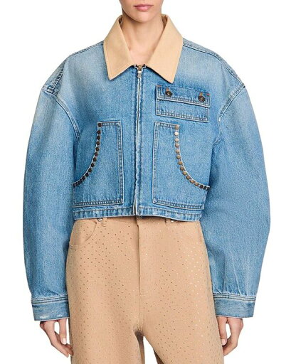 【送料無料】 サンドロ レディース ジャケット・ブルゾン アウター Denim Jacket with Studs Blue Jean 【送料無料】 サンドロ レディース ジャケット・ブルゾン アウター Denim Jacket with Studs Blue Jean