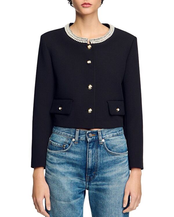 【送料無料】 サンドロ レディース ジャケット・ブルゾン アウター Beaded Collar Jacket Black