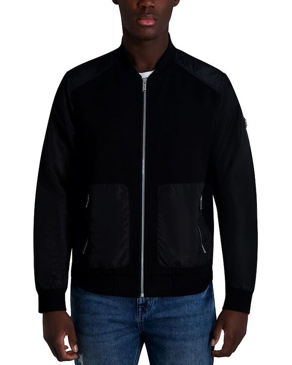 【送料無料】 カール ラガーフェルド メンズ ジャケット・ブルゾン アウター Mixed Media Slim Fit Bomber Jacket Black