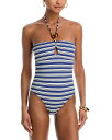 【送料無料】 アクア レディース 上下セット 水着 Swim Halter Bandeau One Piece Swimsuit - Exclusive Navy Stripe