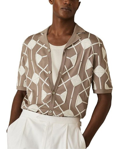 【送料無料】 レイス メンズ シャツ トップス Terrazzo Embroidered Camp Shirt Taupe Brown 【送料無料】 レイス メンズ シャツ トップス Terrazzo Embroidered Camp Shirt Taupe Brown