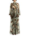 【送料無料】 オスカー デ ラ レンタ レディース ワンピース トップス Silk Long Sleeve Butterfly Chiffon Dress Bl...