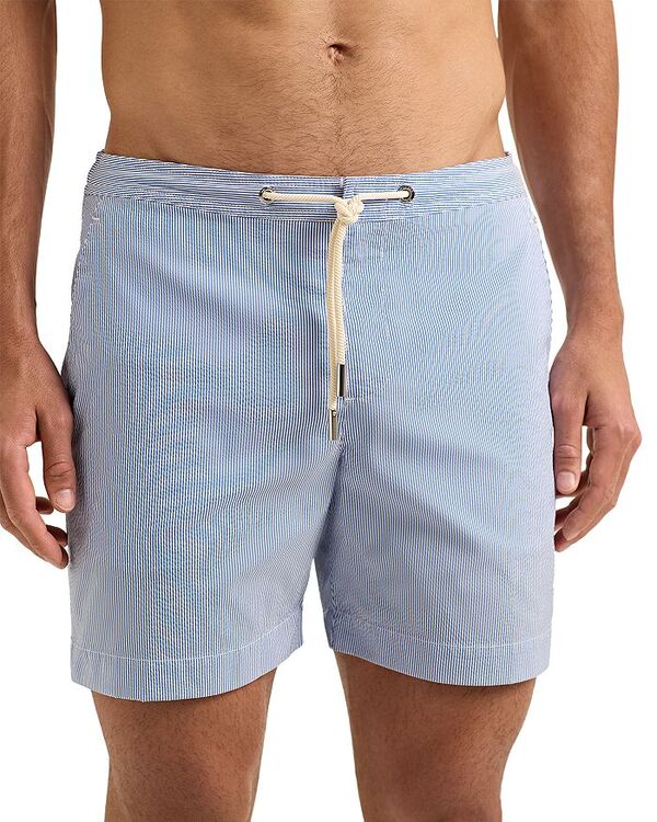 オールバー ブラウン メンズ 水着 ハーフパンツ・ショーツ スイム/サーフ Orlebar Brown Bulldog Drawcord Seersucker 6" Swim Trunks Blue/White