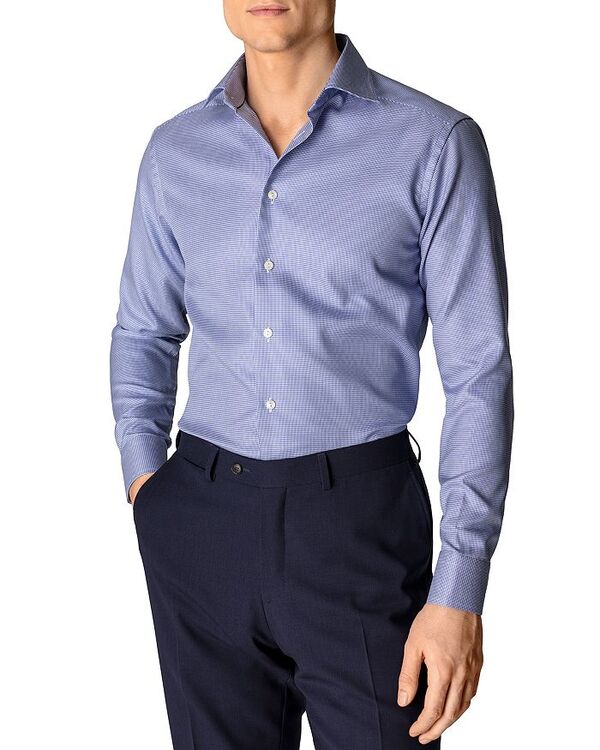 エトン メンズ トップス ワンピース スリムフィット シャツ Eton Slim Fit Houndstooth Dress Shirt Blue ブルー
