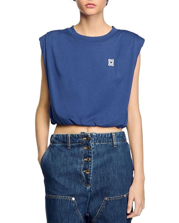 【送料無料】 サンドロ レディース Tシャツ トップス Short Draped Tee Navy Blue