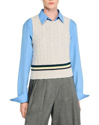 【送料無料】 サンドロ レディース ベスト アウター Wool Cashmere Cable Knit Vest Grey 【送料無料】 サンドロ レディース ベスト アウター Wool Cashmere Cable Knit Vest Grey