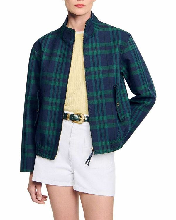 【送料無料】 サンドロ レディース ジャケット・ブルゾン アウター Checked Jacket Green/ Blue