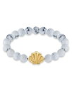 【送料無料】 アクア レディース ブレスレット・バングル・アンクレット アクセサリー Clam Shell Charm Gemstone Beaded Stretch Bracelet in 18K Gold Plated Sterling Silver - Exclusive Gray/Gold