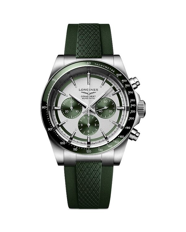 ロンジン レディース アクセサリー 腕時計 Longines Conquest Silver Chronograph 42mm Silver/Green グリーン