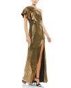 【送料無料】 マックダガル レディース ワンピース トップス Ruffled One Shoulder Metallic Evening Gown Bronze