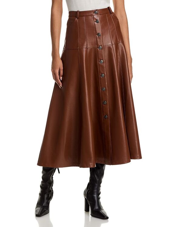 サンク セプト レディース ボトムス スカート ミディ レザー フェイクレザー Cinq Sept Veena Faux Leather Midi Skirt Dark Sepia