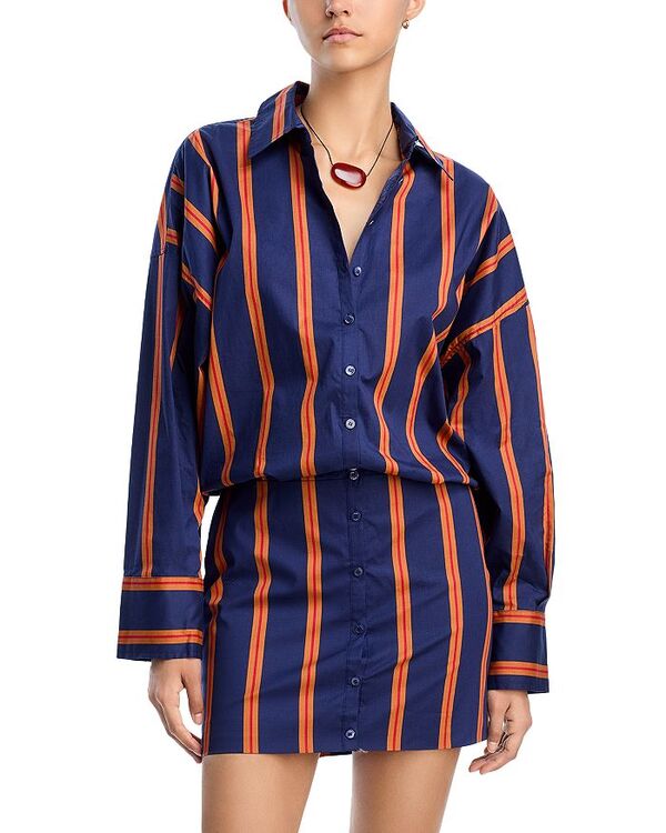  ǥ ȥåץ ĥԡ ߥ STAUD Cynthia Mini Shirtdress Railroad Stripe ȥ饤