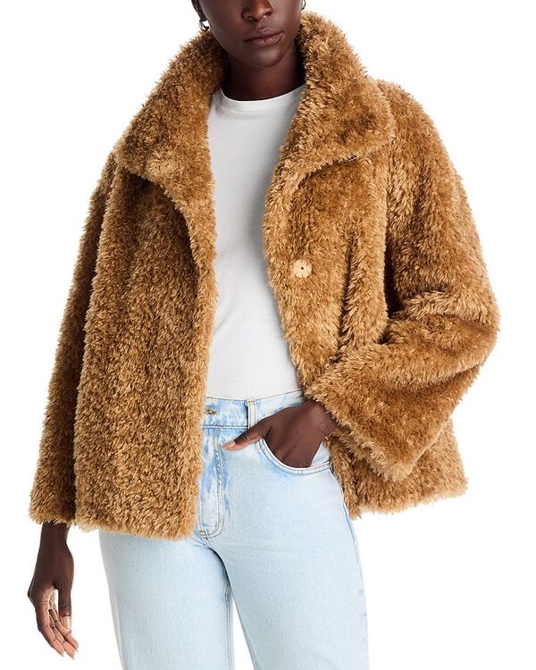ジャケット・アウター coor Curly Fake Fur Crop Jumper (Brown) coor