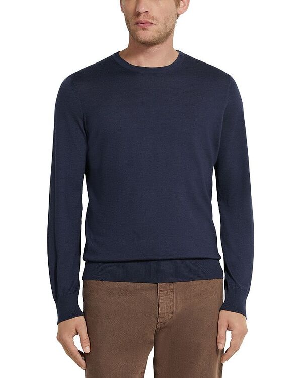 ゼニア レディース アウター ニット・セーター クルーネック セーター シルク ZEGNA Casheta Cashmere & Silk Crewneck Sweater Ink Blue Mlange ブルー(4)