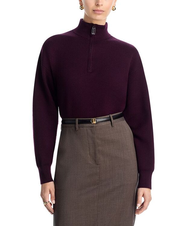 ヴィクトリア ベッカム レディース アウター ニット・セーター ハーフジップ セーター Victoria Beckham Merino Interlock Half Zip Sweater Merlot