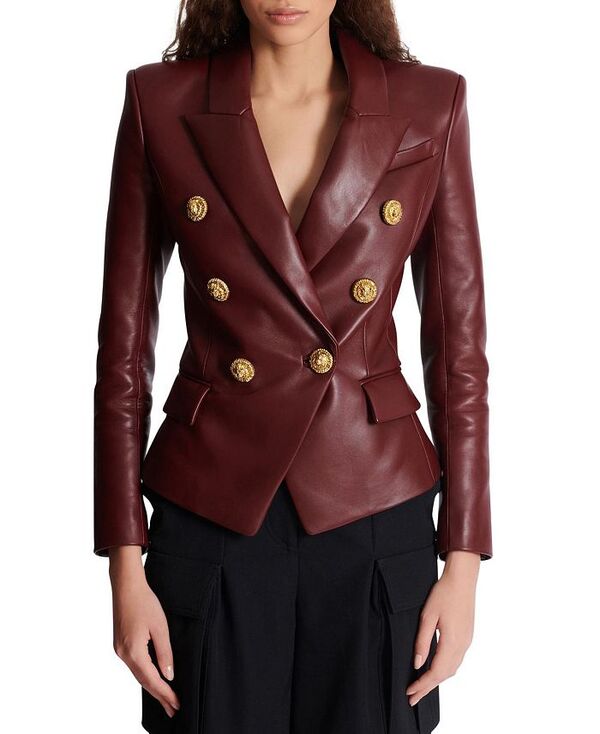 バルマン レディース アウター ジャケット・ブルゾン ジャケット Balmain 6-Button Lambskin Jacket Brown ブラウン