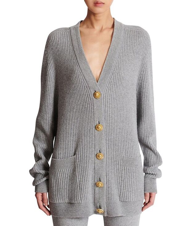 バルマン レディース アウター カーディガン Balmain Buttoned Cashmere Cardigan Grey グレー(4)
