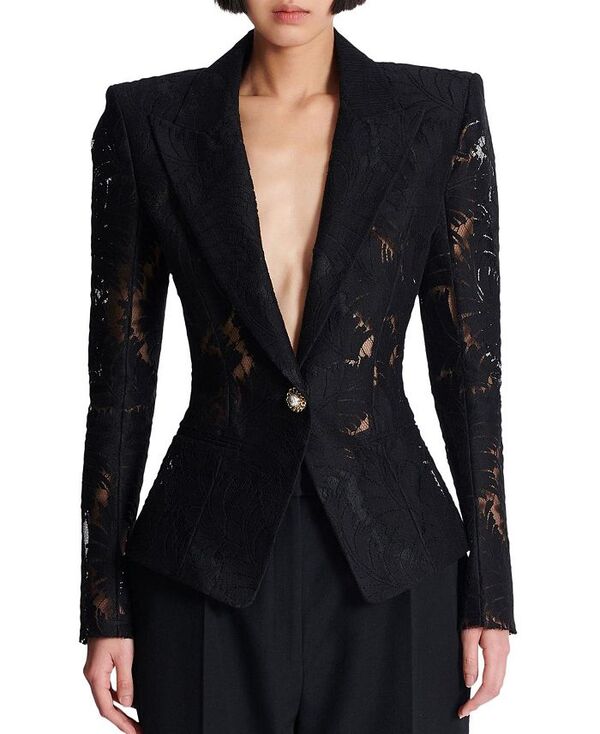 バルマン レディース アウター ジャケット・ブルゾン レース ジャケット Balmain 1-Button Fitted Lace Jacket Black ブ...