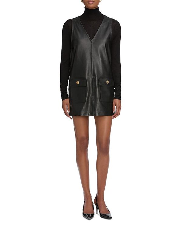 フレーム レディース トップス ワンピース レザー FRAME The Leather Pinafore Dress Black ブラック