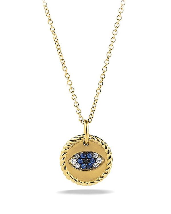 fCrbgE[} fB[X lbNXE`[J[ ANZT[ Cable Collectibles Evil Eye Charm Necklace with Blue Sapphire and Diamonds in 18K Gold Gold