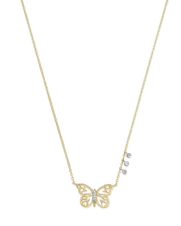 CeB fB[X lbNXE`[J[ ANZT[ 14K White & Yellow Gold Butterfly Pendant Necklace 16 White/Gold