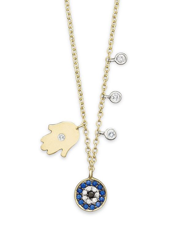 Cubic Zirconia - メイラティ レディース アクセサリー ネックレス・チョーカー・ペンダントトップ レース Meira T Diamond Hamsa 14K Yellow Gold Evil Eye Necklace 16