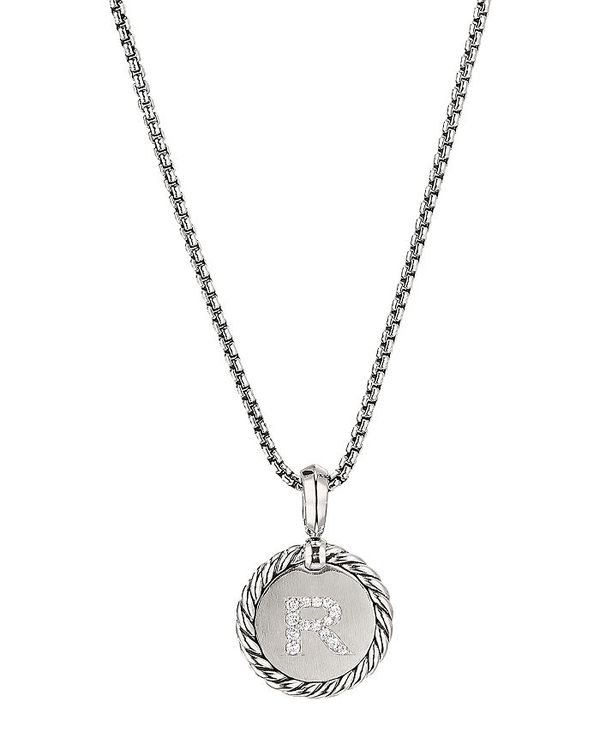 fCrbgE[} fB[X lbNXE`[J[ ANZT[ Sterling Silver Cable Collectibles Initial Charm Necklace with Diamonds 18 R/Silver