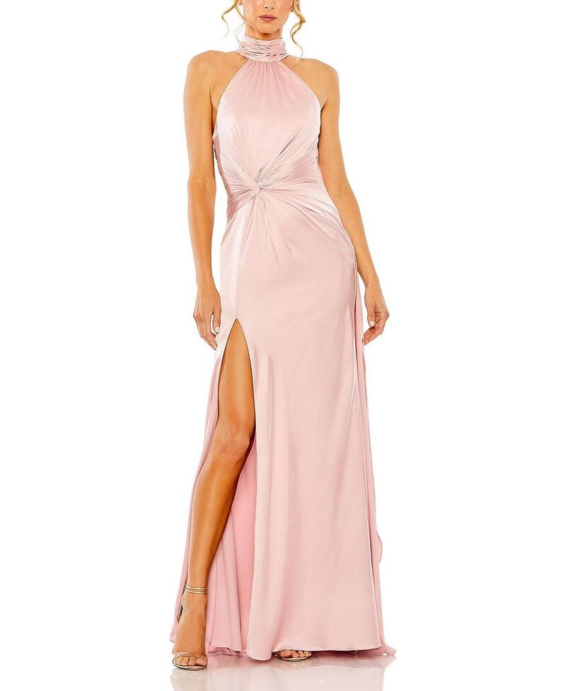 マックダガル レディース トップス ワンピース オープンバック ハイネック ギャザー Mac Duggal Open Back High Neck Side Ruched Gown Shell Pink ピンク
