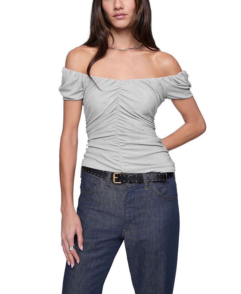 レベッカミンコフ レディース トップス シャツ Rebecca Minkoff Devin Off Shoulder Top Silver シルバー