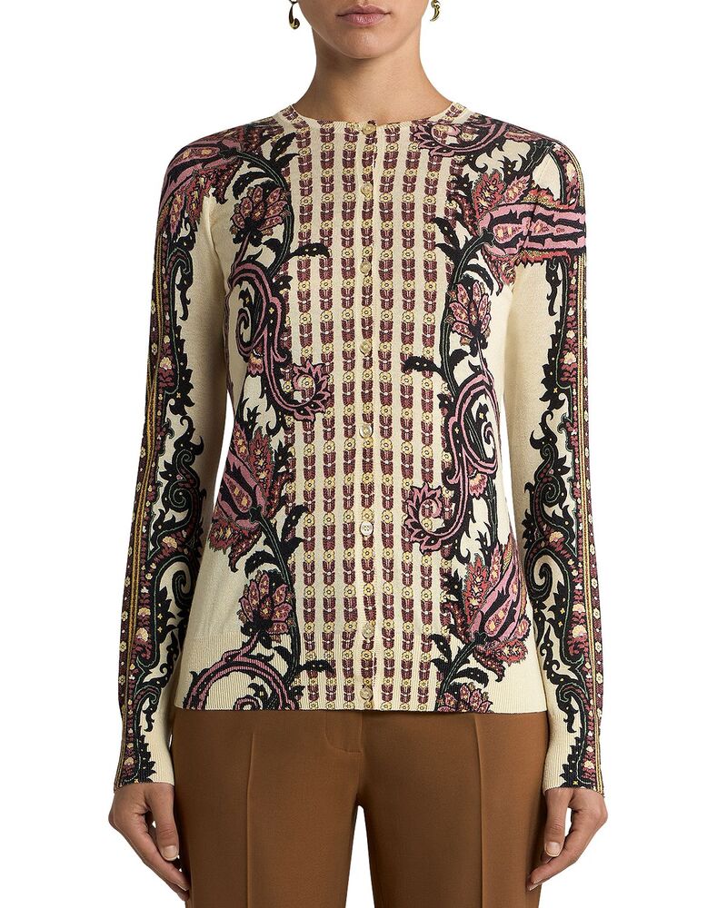 エトロ レディース アウター カーディガン スリムフィット セーター Etro Slim Fit Cardigan Sweater Multi/White ホワイト