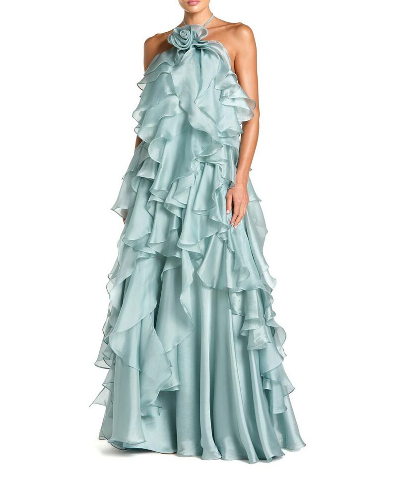 マックダガル レディース トップス ワンピース オープンバック フリル ホルター Mac Duggal Organza Halter Neck Open Back Ruffle Gown Mint ミント