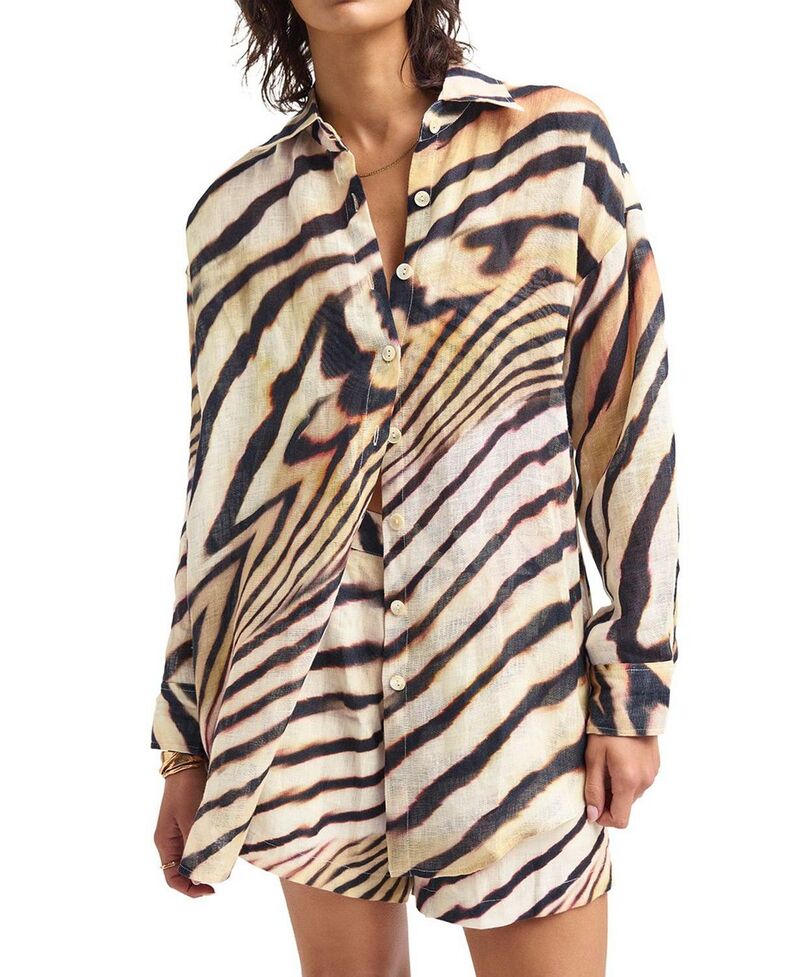 ビタミン A レディース トップス シャツ Vitamin A Playa Boyfriend Shirt Shell Stripe ストライプ