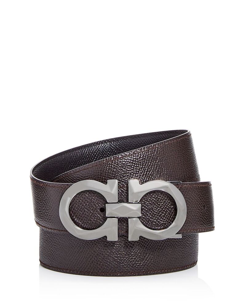 フェラガモ メンズ アクセサリー ベルト レザー FERRAGAMO Salvatore Men's Double Gancini Reversible Pebbled Leather Belt Black/Brown ブラック