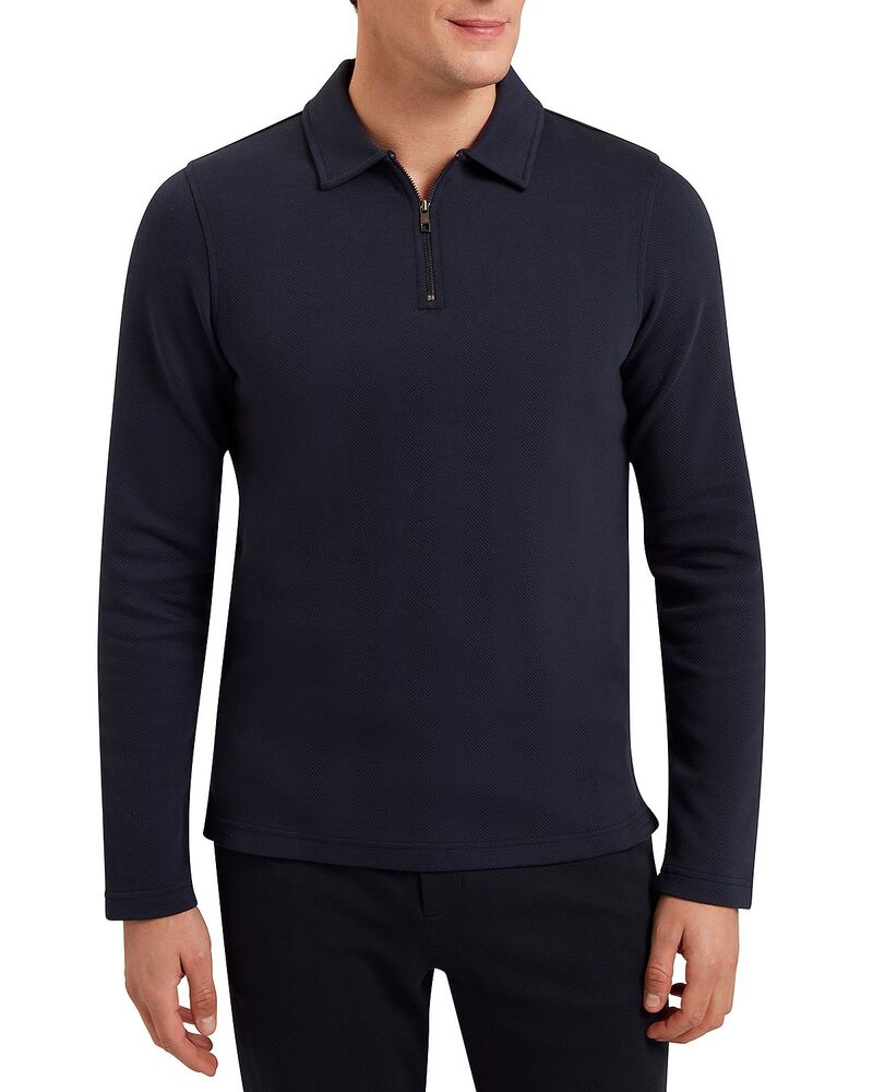 テッドベーカー メンズ トップス ポロシャツ ハーフジップ Ted Baker Kalend Textured Quarter Zipolo Shirt Navy ネイビー