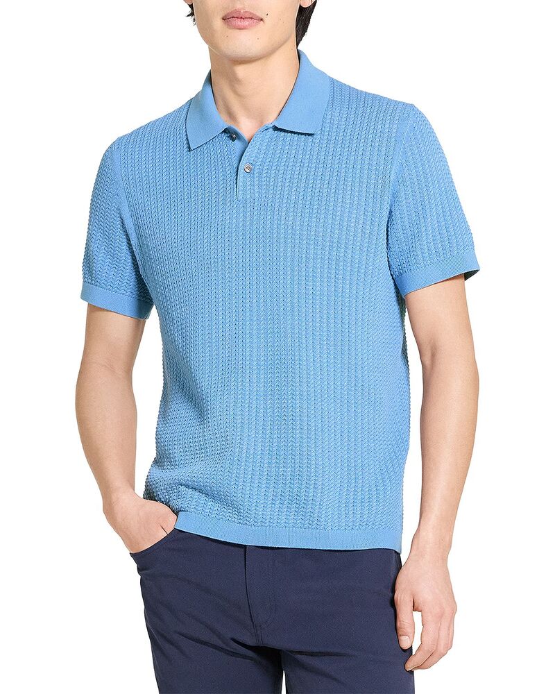 セオリー メンズ トップス ポロシャツ コットン ニット Theory Short Sleeve Cable Knit Polo in Tactile Cotton Crisp Blue ブルー
