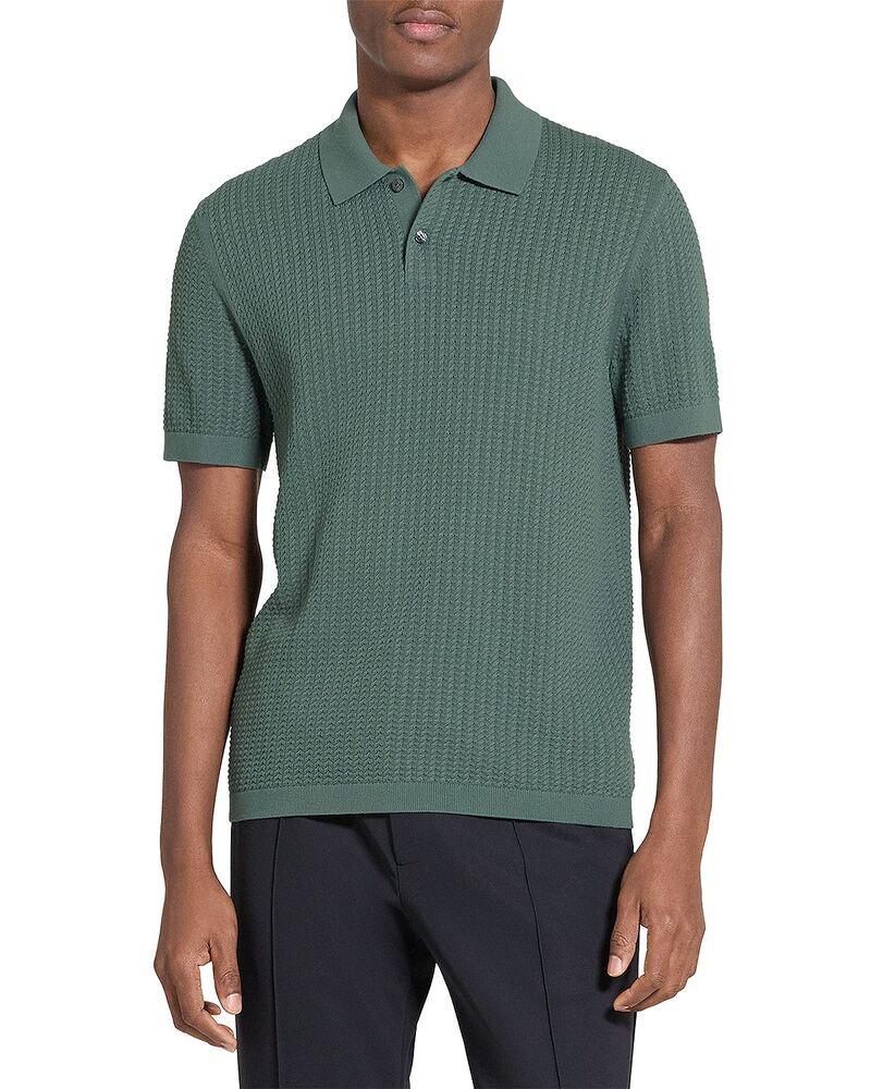 セオリー メンズ トップス ポロシャツ コットン ニット Theory Short Sleeve Cable Knit Polo in Tactile Cotton Light Pine Grove