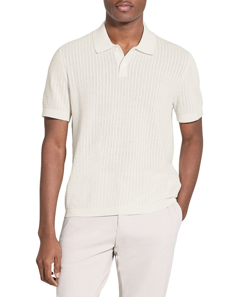 セオリー メンズ トップス ポロシャツ コットン ニット Theory Short Sleeve Cable Knit Polo in Tactile Cotton Winter Ivory アイボリー