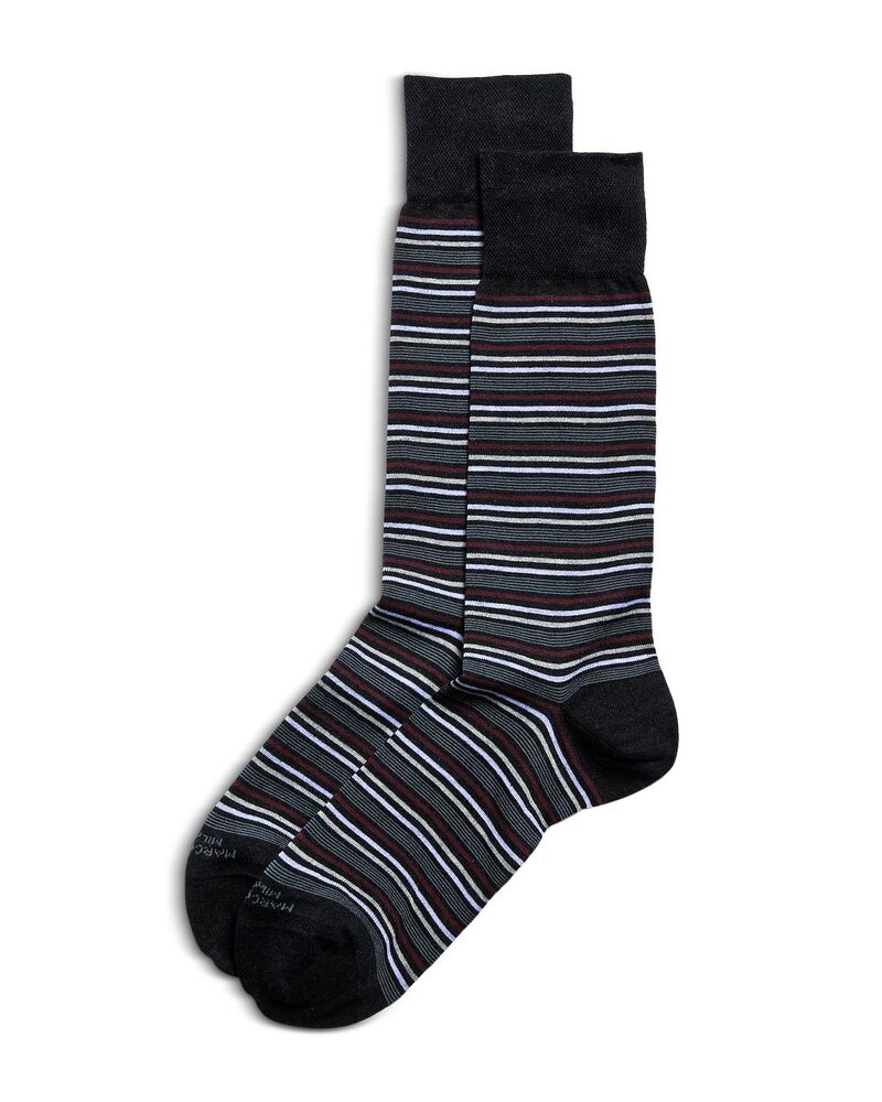 マルコリアーニ・ミラノ メンズ アンダーウェア 靴下 Marcoliani Milano Torino Stripe Crew Socks Charcoal チャコール